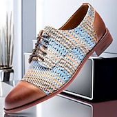 cheap Textured Weave Shoes-Men&#039;s Blue and Tan Woven Oxford Shoes – Retro Lace-Up Casual Shoes for Creative Professionals and Everyday Style
