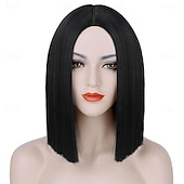お買い得  トレンドの合成ウィッグ-女性用ブラックボブウィッグ、前髪なしショートストレートボブ、ミドルパート、肩までの長さの耐熱合成ウィッグ、毎日のパーティー、コスプレ、ハロウィンに