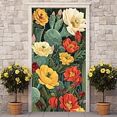 cheap Garage &amp; Door Banners-Cinco de Mayo Door Decorations Mexico Art Door Covers Cactus Door Tapestry Door Curtain Decoration Backdrop Indoor/Outdoor Door Banner for Front Door Farmhouse