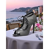 abordables Chaussures de danses latines-Escarpins de danse latine à lacets en maille noire pour femmes avec bout ouvert – chaussures de salsa à talons aiguilles respirantes pour la performance, la fête et l&#039;entraînement