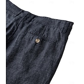 baratos Calções Elite Masculinos-Shorts masculino 100% linho liso na altura do joelho, para escritório, uso diário, férias, estilo étnico, azul escuro, inelástico