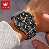 baratos Relógios Quartz-OLEVS 3655 Relógio Clássico Fase da Lua Mostrador Três Olhos Masculino Relógio de Aço Inoxidável para Masculino Fivela Borboleta à Prova d&#039;Água Relógio de Quartzo