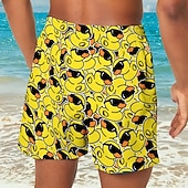  Per uomo Piccola anatra gialla Divertente Costumi da bagno Pantaloncini da mare Pantaloncini da Surf Misura del girovita medio Streetwear Hawaiano Vacanza al Mare Tasche Laterali fodera in rete