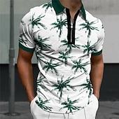 cheap Men&#039;s Hawaiian Polo-Men&#039;s Palm Tree Hawaiian Polo Shirts Golf Shirt Short Sleeve Polo Shirts Collared Shirts Casual Beach Wear Vacation Wear Tropical Wear Party Outfits 3D Print Quarter Zip Polo Summer Dark Navy Green