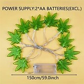 economico Strisce LED-Catena luminosa a forma di foglia verde a LED, 1,5 m, 10 LED, alimentata a batteria, per Natale, San Valentino, camera da letto, festa, matrimonio, ringraziamento, festa della mamma, decorazione