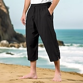 baratos Feriado-Homens Calças Capri Shorts de linho Shorts de verão Shorts de praia Bolso frontal Pregas Perna reta Tecido Conforto Respirável Comprimento da panturrilha Ao ar livre Férias Festa Férias Moda Ajuste