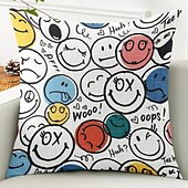 baratos Fronhas de Almofadas de Decoração-Sorriso Feliz Capas de Almofada Decorativas 1PC Almofada Quadrada Macia para Sofá para Quarto Sala de Estar Cadeira