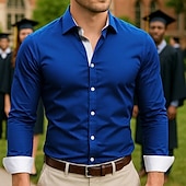 economico camicia da uomo con bottoni-Per uomo Camicia di laurea Maglietta da laureato Maglietta della classe del 2025 Maglia Senior Camicia Estiva Camicia casual Nero Bianco Rosso Blu marino Blu reale Manica Lunga Colore Solido / Tinta