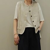 abordables Chemises-Femmes Chemises inspirées du lin Uni Actif Occasionnel Sans manches Col ras du cou Hauts Réguliers Quotidien Fête Sortir Boutons Avec Poches Noir Vert Abricot Été