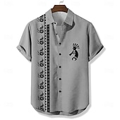 economico Modello etnico-Per uomo Geometrico Etnico Kokopelli Camicia Camicia casual Camicia con Bottoni Manica Corta Vintage Retrò Vacanza Ferie Abbigliamento casual alla moda Estate Collo ripiegato Stampa 3D Una tasca