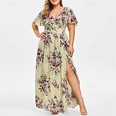 billiga Bohemklänningar-Dam Långklänning Maxiklänning Vardagsklänning Sommarklänning Boho-klänning Klänning med tryck Mode Utomhus Semester Helgdag Normal Blommig Ärmlös Djup V-hals Svart Vit Gul Ljusgrön Sommar Vår