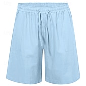 baratos Feriado-Homens Calção Shorts de linho Shorts de verão Shorts de praia Bolsos Com Cordão Cintura elástica Tecido Conforto Respirável Curto Férias Feriado Praia Havaiana Boho Preto Branco