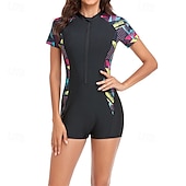 billige Utslett vakter-Dame Rash-guard One-Piece Badetøy UV Solbeskyttelse UPF50+ Lettvekt Kortermet Spandex Badetøy Badedrakt Forside Glidelås Svømming Surfing Strand Vannsport Sommer Vår Høst