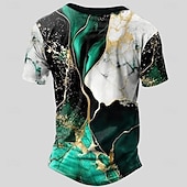 cheap Geometrical-Men&#039;s Marble pattern T Shirt Henley Shirt Short Sleeve Designer Retro Vintage Trendy Street Casual Daily Summer Spring Blue Yellow Green Brown Henley Henley T-Shirt