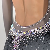 voordelige Schaatsjurken-Kunstschaatsjurk Dames Voor meisjes Schaatsen Jurken Black + Sliver Duimopening Open achterkant Netstof Hoge Elasticiteit Opleiding Wedstrijd Kunstschaatskleding Klassiek Kristal / Bergkristal Lange
