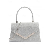 cheap Clutches &amp; Evening Bags-Women&#039;s Glitter Evening Clutch Bag with Chain Strap – Elegant Structured Top Handle Purse for Weddings, Cocktail Parties and Formal Events