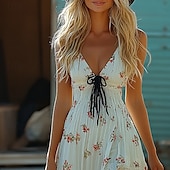 voordelige Boho-jurken-Dames Mini-jurk Bloemetjesjurk Slipdress Boho-jurk Jurk met print Modieus Modern Vakantie Feestdagen Uitgaan Normale pasvorm Bloem Mouwloos Spaghettibandjes Wit Zomer