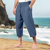 baratos Feriado-Homens Calças Capri Shorts de linho Shorts de verão Shorts de praia Bolso frontal Pregas Perna reta Tecido Conforto Respirável Comprimento da panturrilha Ao ar livre Férias Festa Férias Moda Ajuste