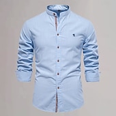 economico Casual da lavoro-Per uomo Camicia con colletto cinese Camicia con colletto alla coreana Camicia in cotone e lino Semplice Vacanza Casual Quotidiano Nero Bianco Verde chiaro Blu scuro Manica Lunga Colletto alla coreana