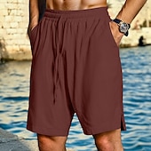 economico Vacanza-Per uomo Shorts Shorts di Lino Pantaloncini Estivi Shorts da Spiaggia Coulisse Elastico in vita Semplice Comodità Traspirante Lunghezza al ginocchio All&#039;aperto Quotidiano Spiaggia Vacanza Moda Nero