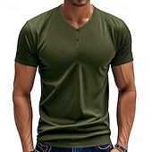 cheap Casual Henley Tee-Men&#039;s T Shirt Henley Shirt Tee Short Sleeve Shirt Short Sleeve V Neck Summer Plain Fashion Designer Basic Plain Vacation Street Going out claret Black Royal Blue Top Tee for Men