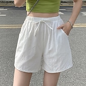 お買い得  コットンリネンショートパンツ-女性用 リネン風ショートパンツ スラックス クロップパンツ ファッション ストリートファッション 膝丈 ナチュラルウエスト 平織り ポケット 弾性巾着デザイン 快適 通気性 お出かけ 週末 フォレストグリーン ブラック ターコイズ ホワイト 夏 レギュラー
