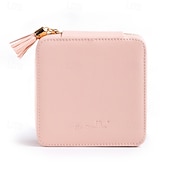 abordables Rangement et organisation-Boîte à bijoux de voyage avec miroir, étui de rangement portable en cuir PU, boîte à bijoux multifonctionnelle pour boucles d&#039;oreilles, bagues, colliers et accessoires