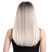 abordables Perruques Synthétiques Sans Bonnet-Perruque Synthétique Lisse Droit crépu Coupe dégradée Frange Droite Fabriqué à la Machine Perruque 20 pouces A1 Cheveux synthétiques Femmes Doux Classique Cheveux Mèches / Balayage Blanc