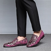 baratos Sapatilhas e Mocassins para Homem-mocassins masculinos bordados com flores roxas – sapatos de veludo elegantes para bailes de formatura e eventos formais