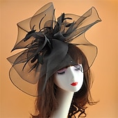 abordables Fascinateurs-Coiffe Tulle Chapeau Fedora Mariage Anniversaire Soirée Fête du thé Course de Chevaux Élégant ancien Mignon Avec Plume Casque Couvre-chef