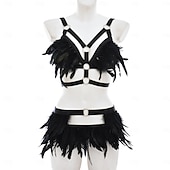 olcso Női jelmezek-Húzza királynő Halloween Felszerelések Alsónemű Feather Bralette Büszkeség Szivárvány Szexi jelmez Felnőttek Női Mindszentek napja Farsang Pride Parade Büszkeség hónapja Egyszerű Halloween jelmezek