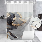 رخيصةأون ستائر الدوش-Marble Waffle-Weave Textured Shower Curtain Set Snap-in Liner Sheer Window Water-Repellent Polyester Grommet Top 120GSM Hotel Quality Spa Style Bathroom Partition No Hooks Required
