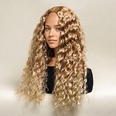 voordelige Synthetische trendy pruiken-Synthetische pruiken Afro krullend Watergolf Gelaagd kapsel Diepe scheiding Machinegemaakt Pruik 66.0 cm A1 Synthetisch haar Dames Middenscheiding Stoer Klassiek Blond
