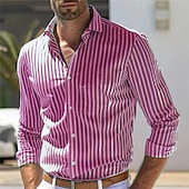 cheap Men&#039;s Button Up Shirts-Men&#039;s Shirt Summer Shirt Casual Shirt Beach Shirt Button Up Shirt Light Pink Yellow Light Green Red Green Long Sleeve Stripes and Plaid Lapel Vacation Hawaiian Clothing Apparel Polyester Fashion