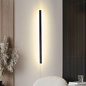 baratos Candeeiros de Parede de interior-Luminária de parede moderna com plugue, à prova d'água, de 30 a 120 cm, em acrílico preto fosco, com LED, para uso externo, cabo de 1,5 m com plugue e abertura para instalação interna. Ideal para sala de estar, banheiro, maquiagem e corredor.