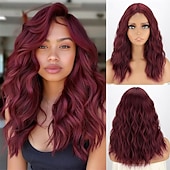 voordelige Synthetische trendy pruiken-18 inch korte golvende zwarte pruik voor vrouwen, middellange zwarte bob, synthetische hittebestendige, natuurlijke en realistische zwarte haarpruik voor dagelijks kapsel, cosplay, feestgebruik