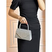 cheap Clutches &amp; Evening Bags-Women&#039;s Glitter Evening Clutch Bag with Chain Strap – Elegant Structured Top Handle Purse for Weddings, Cocktail Parties and Formal Events