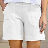 economico Pantaloncini in lino di cotone-Per donna Pantaloncini in cotone e lino Shorts Pantaloni Eleganti Casual Corto Naturale Semplice Tasca Elastico in vita Comodo All&#039;aperto Quotidiano Ferie Vinaccia Grigio Nero Bianco Estate