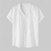 preiswerte Urlaub-Herren Hemd Freizeithemd Knopfhemd Einfach Urlaub Straße Schwarz Weiß Gelb Dunkelmarine Kurzarm Revers Sommer Bekleidung Button-Down