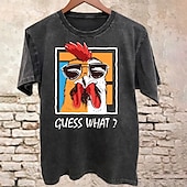 preiswerte Herren -Grafik -T -Shirt-Herren Hahn Vintage T-Shirt Gewaschenes Hemd Baumwolle Kurzarm Grafik Hemd Schwarz Bequemes T-Shirt Straße Täglich Modedesigner-Kleidung