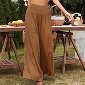 abordables Pantalon uni en coton et lin-Femmes Pantalon en coton et lin Slacks Mode Longueur complète Naturel Uni Taille Élastique Extérieur Confortable Décontracté Quotidien Week-end Magenta foncé Vin Bleu marine Bleu ciel clair Été Coupe