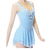 preiswerte Eiskunstlaufkleider-Eiskunstlaufkleid Damen Mädchen Eislaufen Kleid Himmelblau Patchwork Daumenloch Netzstoff Spandex Dehnbar Training Übung Professionell Eiskunstlaufkleidung Thermowarm Kristall / Strass Langarm