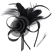 baratos Chapéus e Fascinators-chapéus fascinators com penas para mulheres chapéus kentucky derby chapéu de igreja para festa do chá com faixa de cabeça e clipe