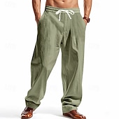 economico Classico-Per uomo Pantaloni di Lino Pantaloni Pantaloni Estivi Pantaloni da Spiaggia Tasca Coulisse Elastico in vita Semplice Comodità Traspirante Vacanza Quotidiano Ferie Hawaiano Boho Nero Bianco