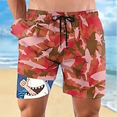 billiga Ocean Print-Herr Haj Rolig Havsvarelser Fodrade shorts 2 i 1 simshorts Badshorts Medium Midja Hawaiisk Semester Standkläder Sidfickor Med kompressionsfoder Elastisk dragsko i midjan Designer Kläder