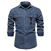 preiswerte Freizeithemden für Herren-Herren Hemd Sommerhemd Freizeithemd Strandhemd Knopfhemd Schwarz Dunkelblau Leicht Blau Langarm Einfach Revers Urlaub Hawaiianisch Tasche Bekleidung 100% Baumwolle Mode Lässig Bequem