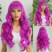 cheap Party Wigs-Synthetic Wig Wavy Bouncy Curl Layered Haircut Neat Bang Machine Made Wig 28 inch A1 Synthetic Hair Women&#039;s Classic Color Gradient Highlighted / Balayage Hair Purple