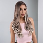 abordables Perruques Synthétiques Sans Bonnet-Perruque Synthétique Ondulé Ondulation profonde Coupe dégradée Avec frange Fabriqué à la Machine Perruque 24 pouces A1 Cheveux synthétiques Femmes Classique Confortable Cheveux Mèches / Balayage Blond
