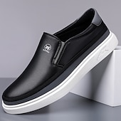 baratos Ténis para Homem-Tênis masculinos slip-on brancos com detalhes em PU – calçados leves e modernos para streetwear, viagens e trajes casuais