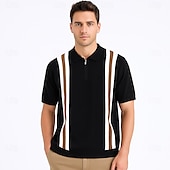 preiswerte Klassisches Poloshirt für Herren-Herren Polo Strick-Polopullover Geschäft Lässig Revers Kurzarm Formell Gestreift Streifen Patchwork Sommer Ganzjahres Schwarz Weiß Grün Polo